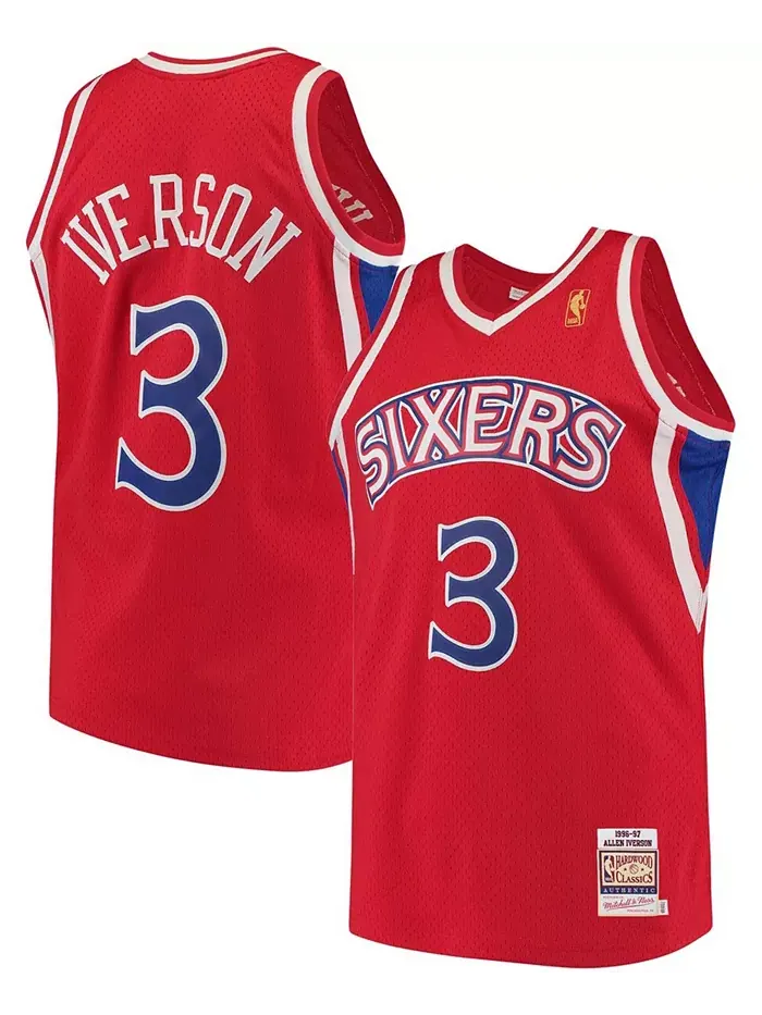 Мужская аутентичная майка Allen Iverson Red Philadelphia 76ers Hardwood Classics Mitchell & Ness — изображение 1 из 3