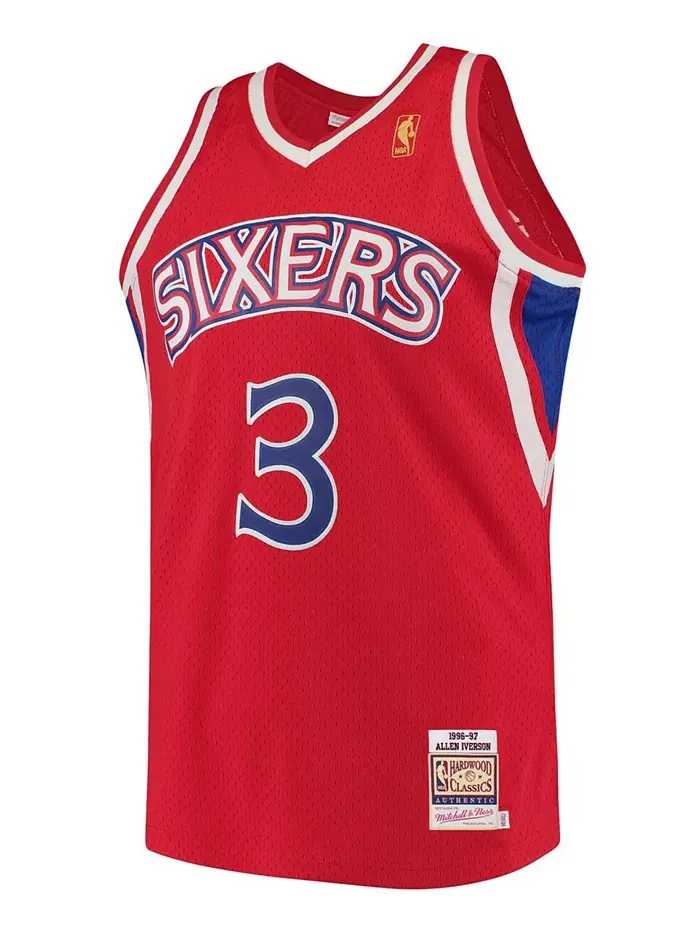 Мужская аутентичная майка Allen Iverson Red Philadelphia 76ers Hardwood Classics Mitchell & Ness — изображение 2 из 3