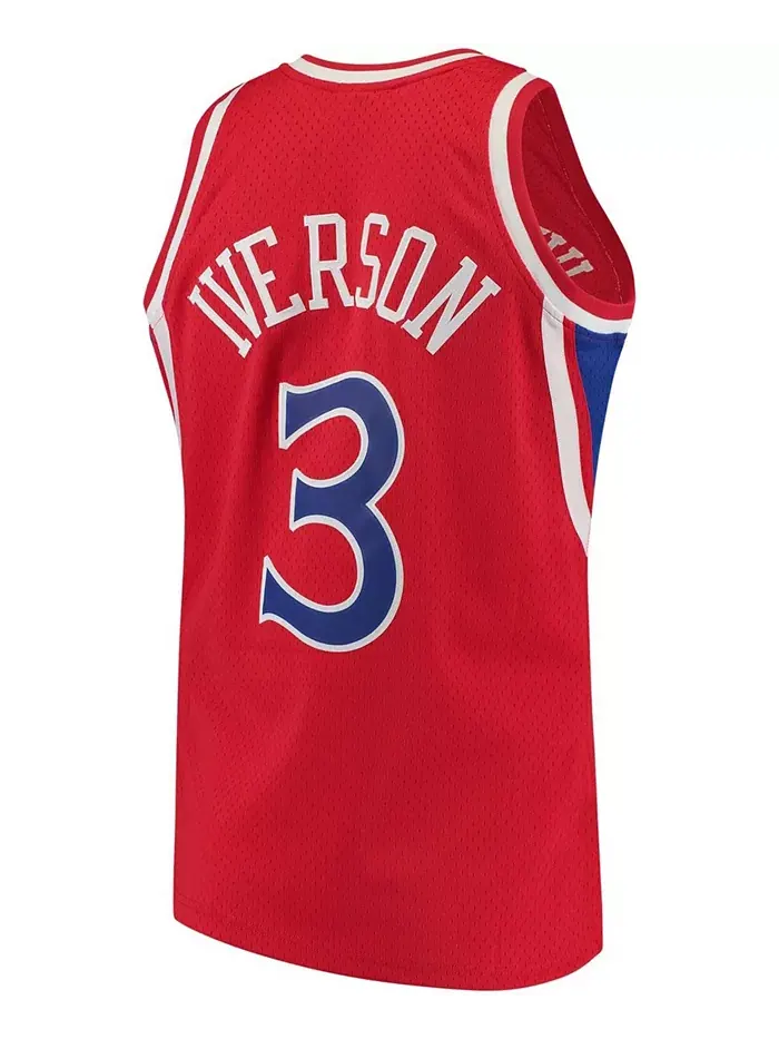 Мужская аутентичная майка Allen Iverson Red Philadelphia 76ers Hardwood Classics Mitchell & Ness — изображение 3 из 3