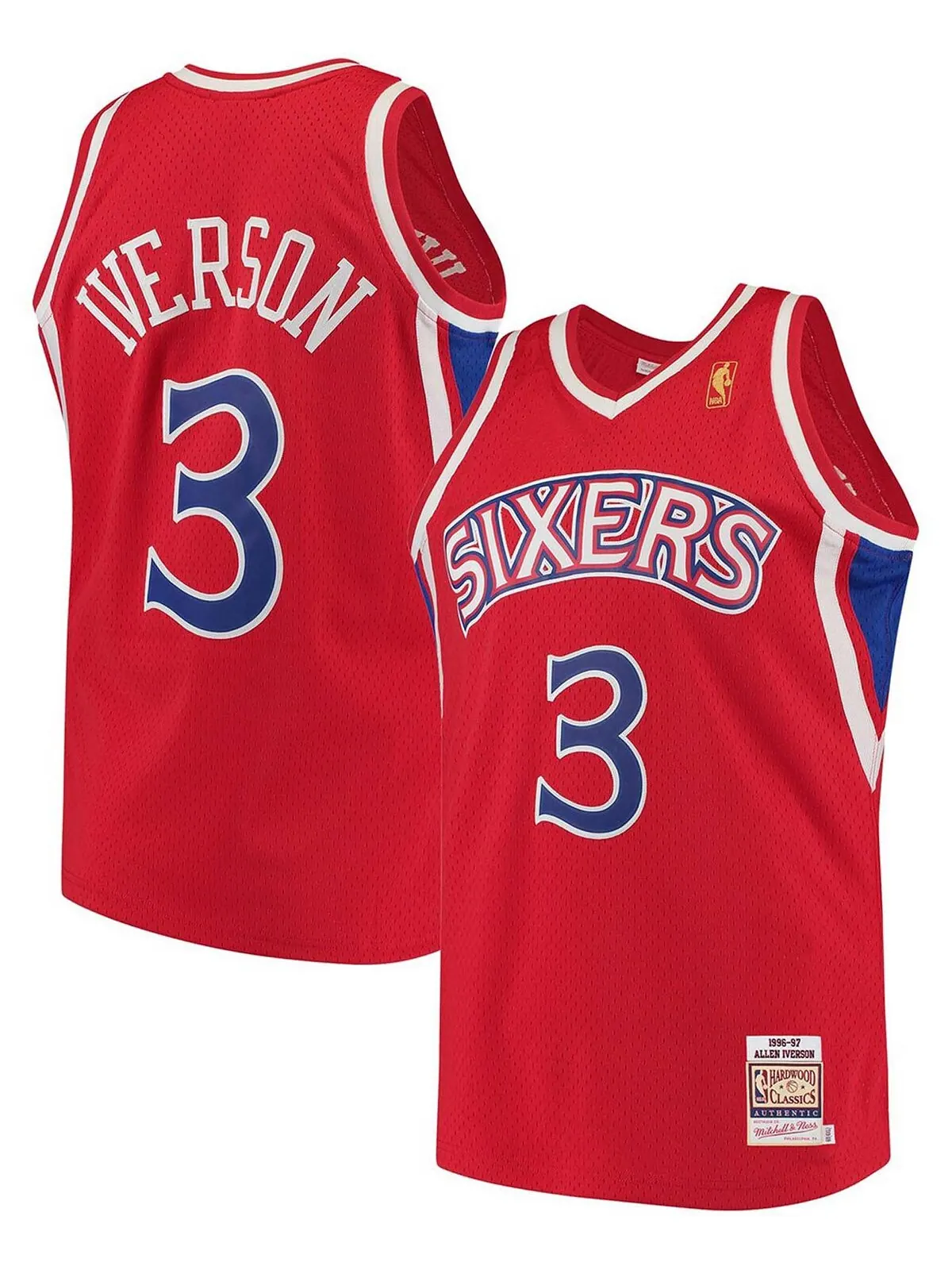 Мужская футболка allen iverson red philadelphia 76ers hardwood classics authentic jersey Mitchell & — изображение 1 из 3
