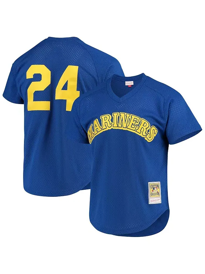 Мужская тренировочная бейсбольная майка Seattle Mariners Cooperstown с сеткой Ken Griffey Jr. Royal — изображение 1 из 3