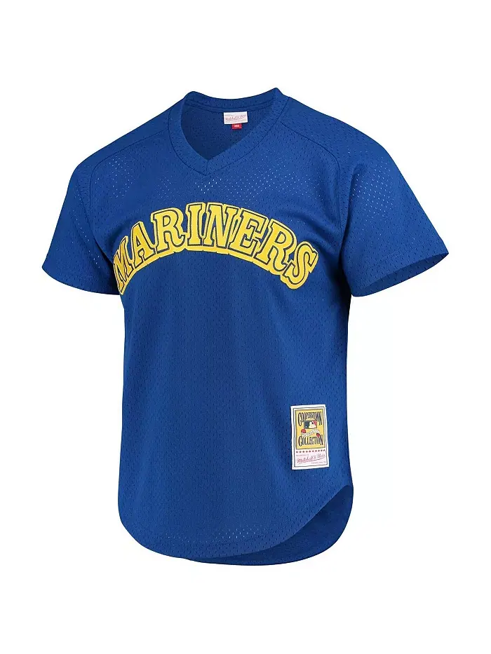 Мужская тренировочная бейсбольная майка Seattle Mariners Cooperstown с сеткой Ken Griffey Jr. Royal — изображение 2 из 3