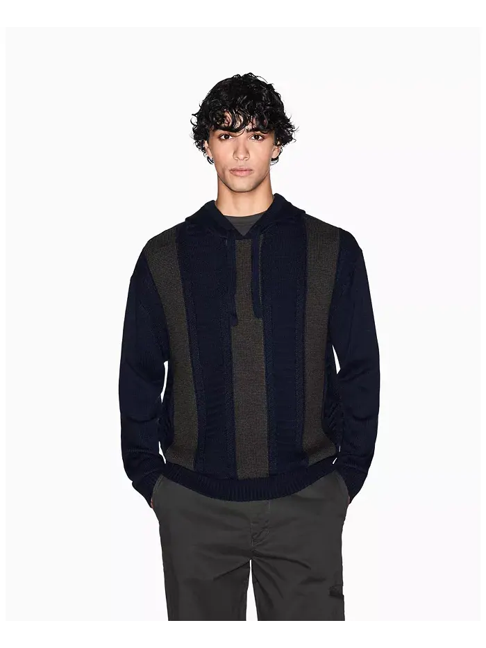 Мужской шерстяной свитер с капюшоном в стиле колор-блок A|X Armani Exchange — изображение 1 из 5