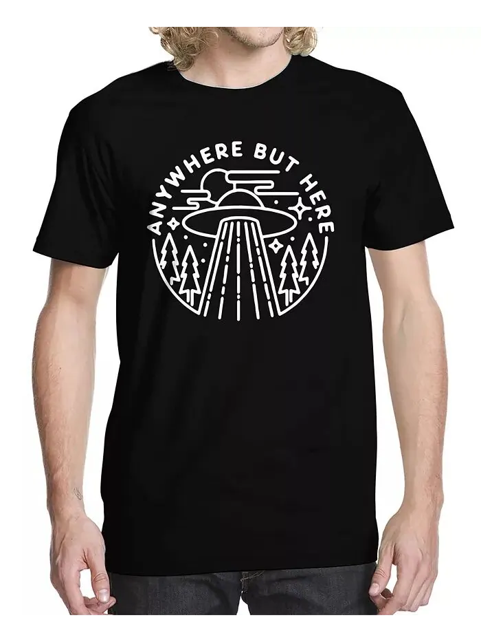 Мужская футболка с надписью Anywhere But Here Buzz Shirts