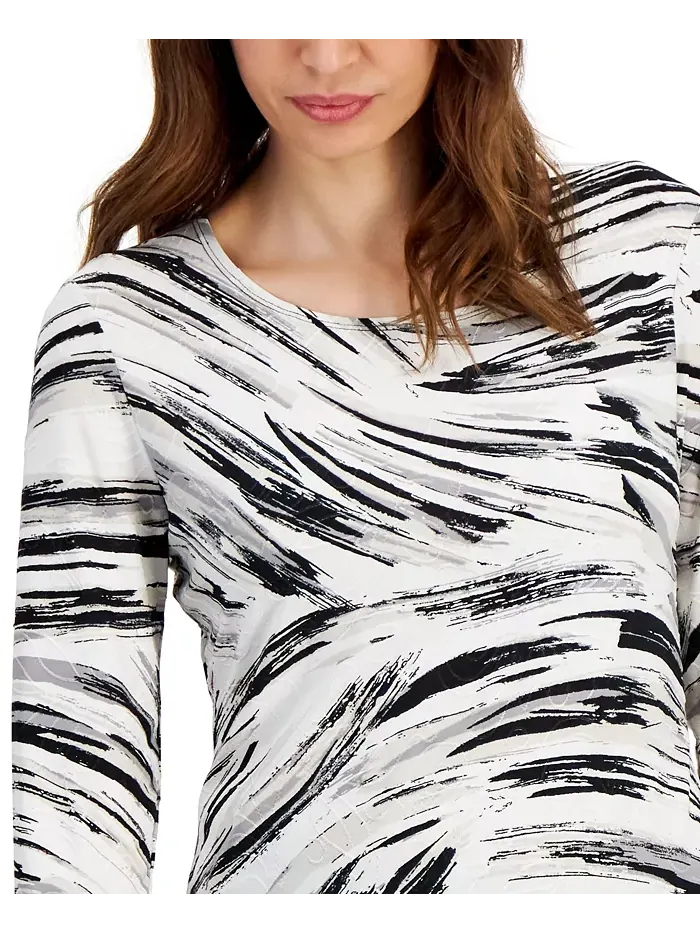 Укороченный жаккардовый топ с принтом и рукавом 3/4, Petite Windswept JM Collection — изображение 3 из 3