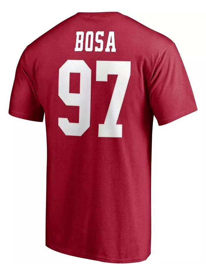Мужская футболка Nick Bosa Scarlet San Francisco 49ers со значком игрока, именем и номером Fanatics — изображение 3 из 3
