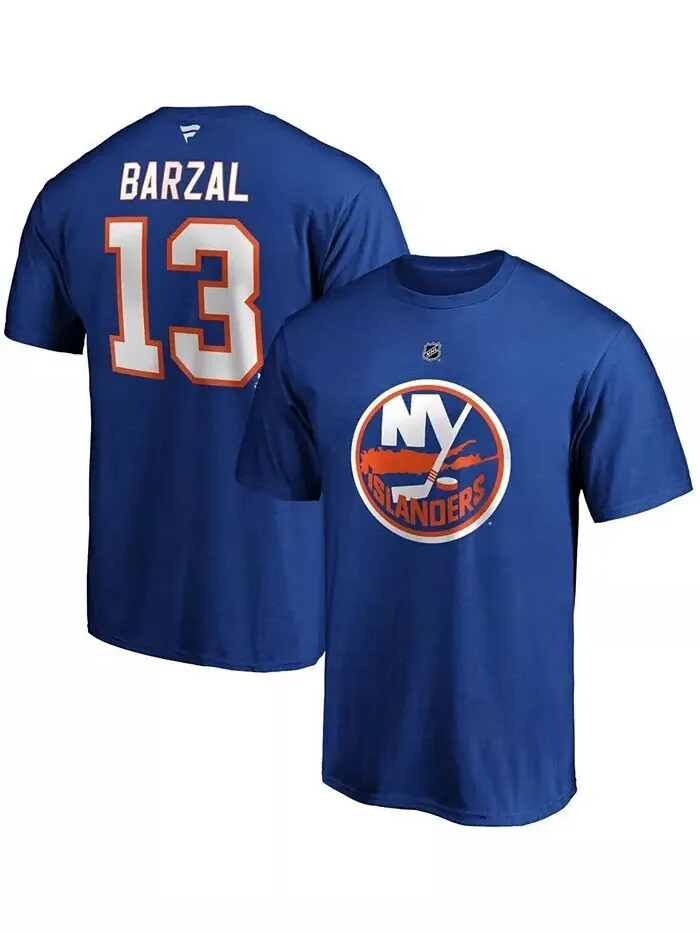 Мужская футболка Mathew Barzal Royal New York Islanders Team с аутентичным именем и номером Stack — изображение 1 из 3