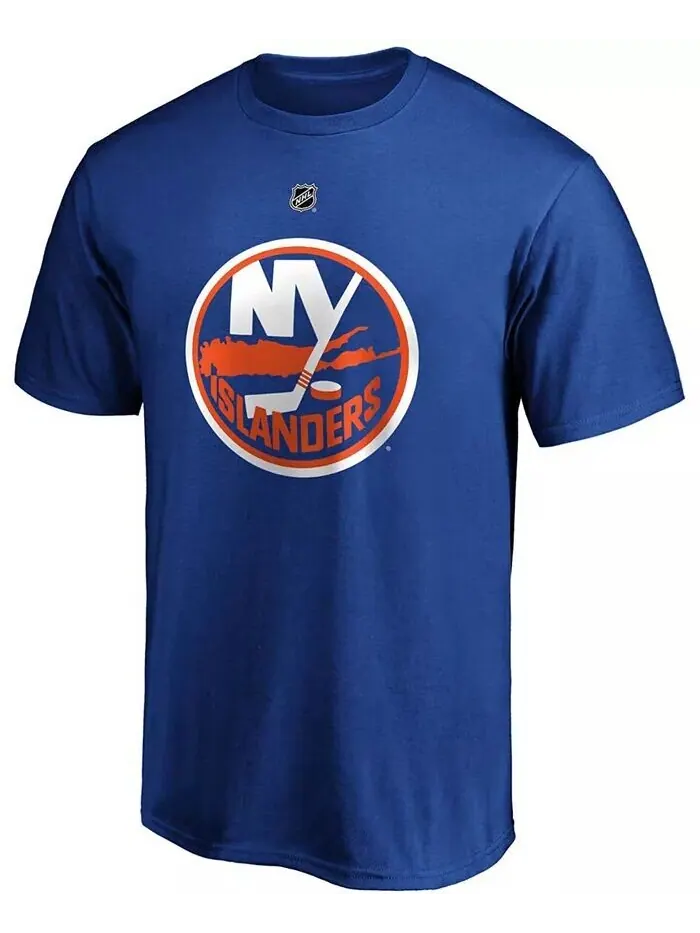 Мужская футболка Mathew Barzal Royal New York Islanders Team с аутентичным именем и номером Stack — изображение 2 из 3