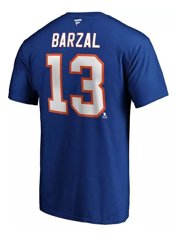 Мужская футболка Mathew Barzal Royal New York Islanders Team с аутентичным именем и номером Stack — изображение 3 из 3