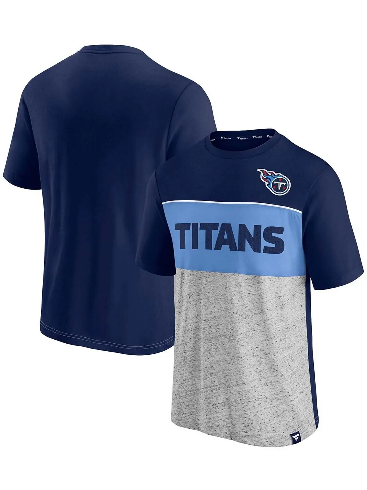 Мужская темно-синяя и меланжевая серая футболка tennessee titans с цветными блоками Fanatics — изображение 1 из 3