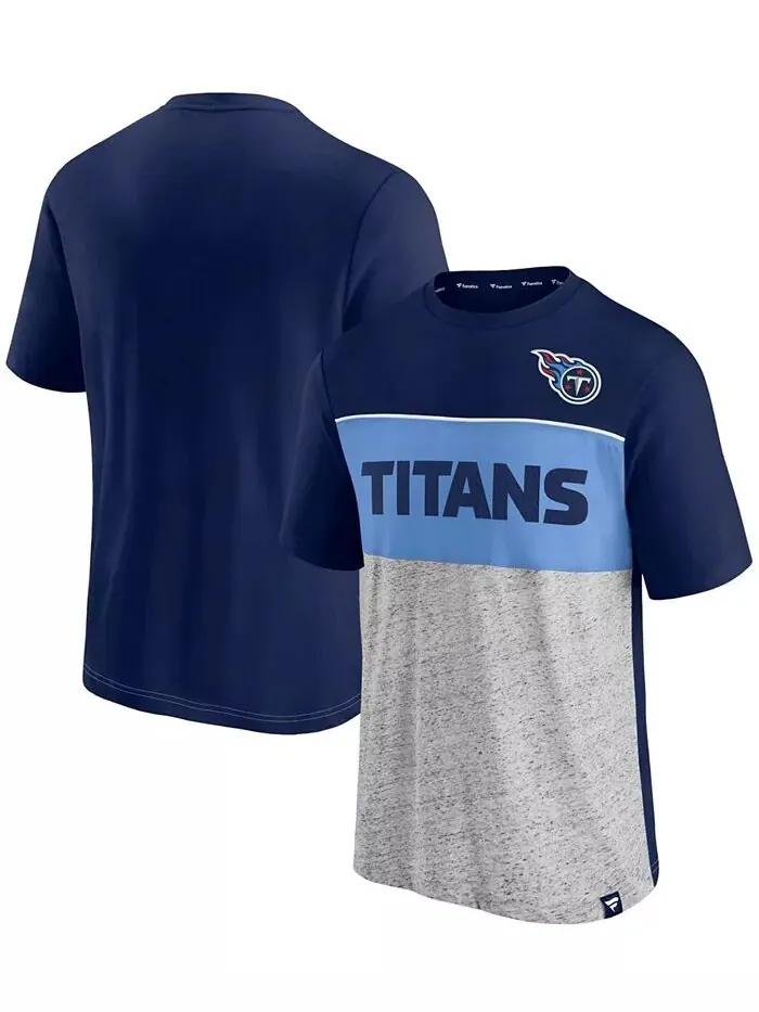 Мужская футболка Tennessee Titans в цвете «цветной блок» темно-синего и серого цвета Fanatics — изображение 1 из 3