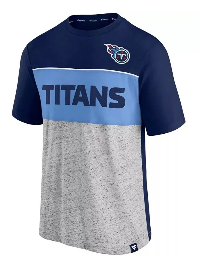 Мужская футболка Tennessee Titans в цвете «цветной блок» темно-синего и серого цвета Fanatics — изображение 2 из 3