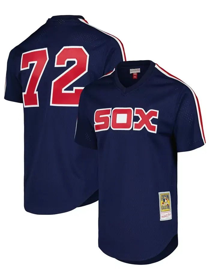 Мужская тренировочная бейсбольная майка Mitchell Ness Carlton Fisk в синем цвете Chicago White Sox — изображение 1 из 3