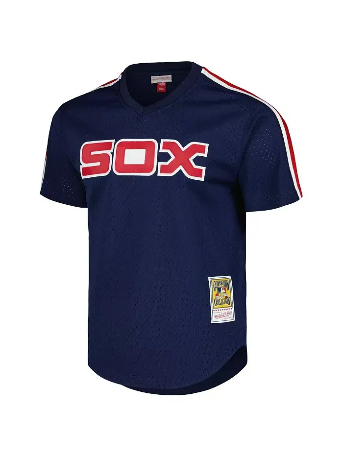 Мужская тренировочная бейсбольная майка Mitchell Ness Carlton Fisk в синем цвете Chicago White Sox — изображение 3 из 3