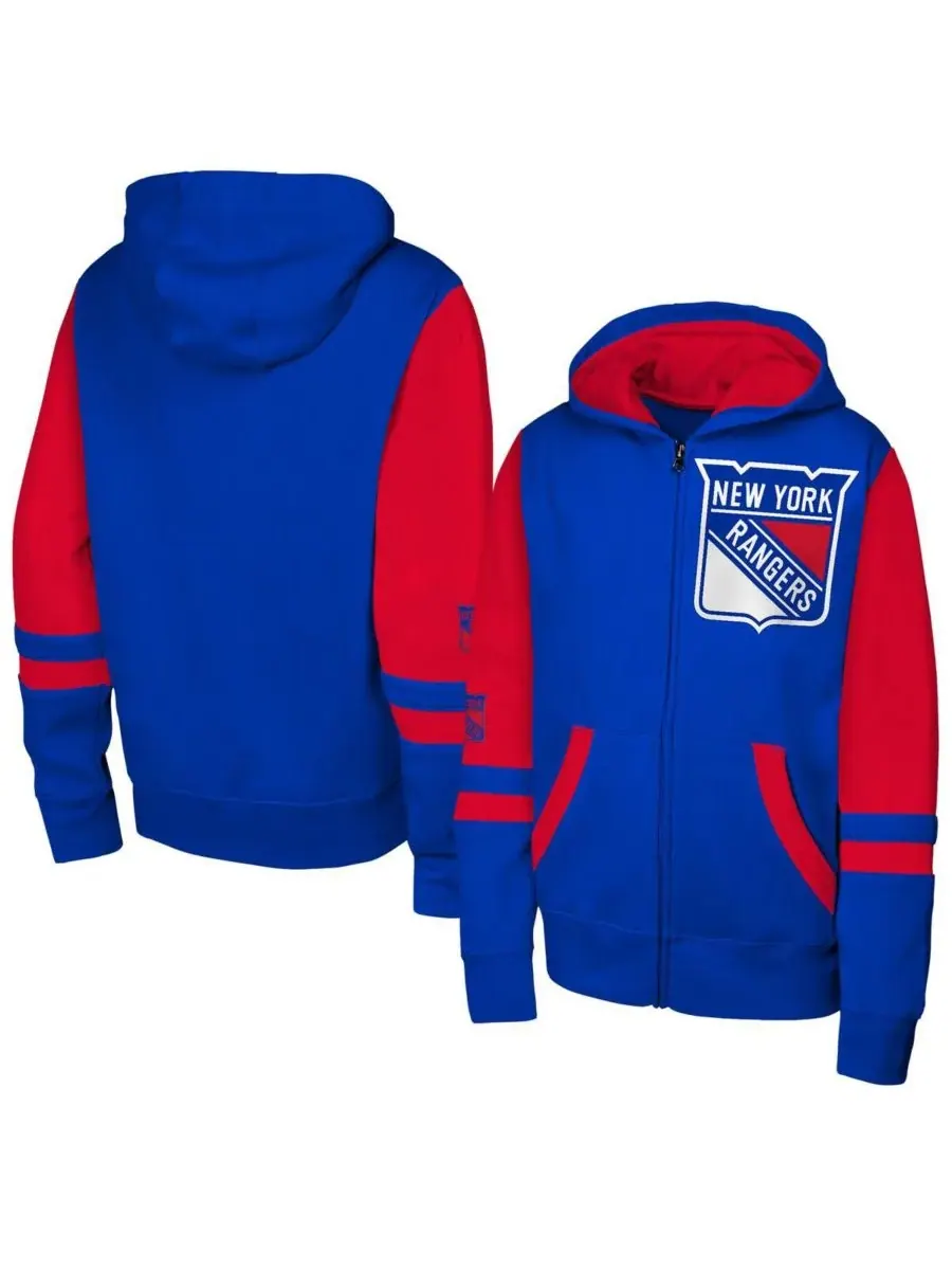 Outerstuff Большая толстовка на молнии синего цвета с символикой New York Rangers Face Off для — изображение 1 из 3, синий
