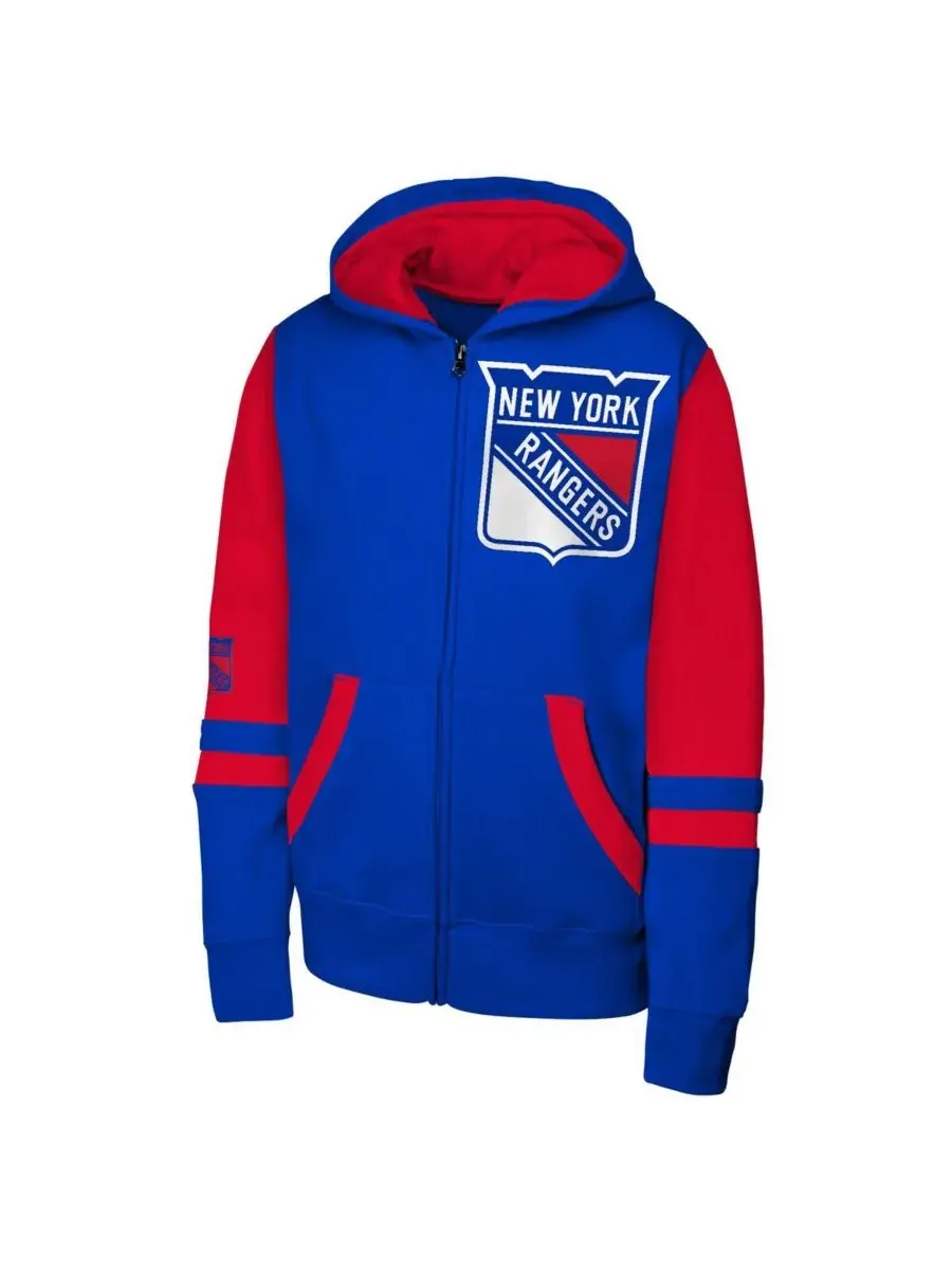 Outerstuff Большая толстовка на молнии синего цвета с символикой New York Rangers Face Off для — изображение 2 из 3, синий