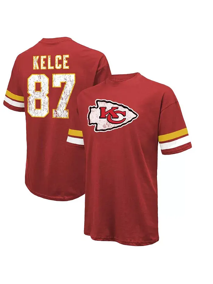 Мужская футболка Threads Travis Kelce с принтом имени и номера в красном дистресс-стиле Kansas City