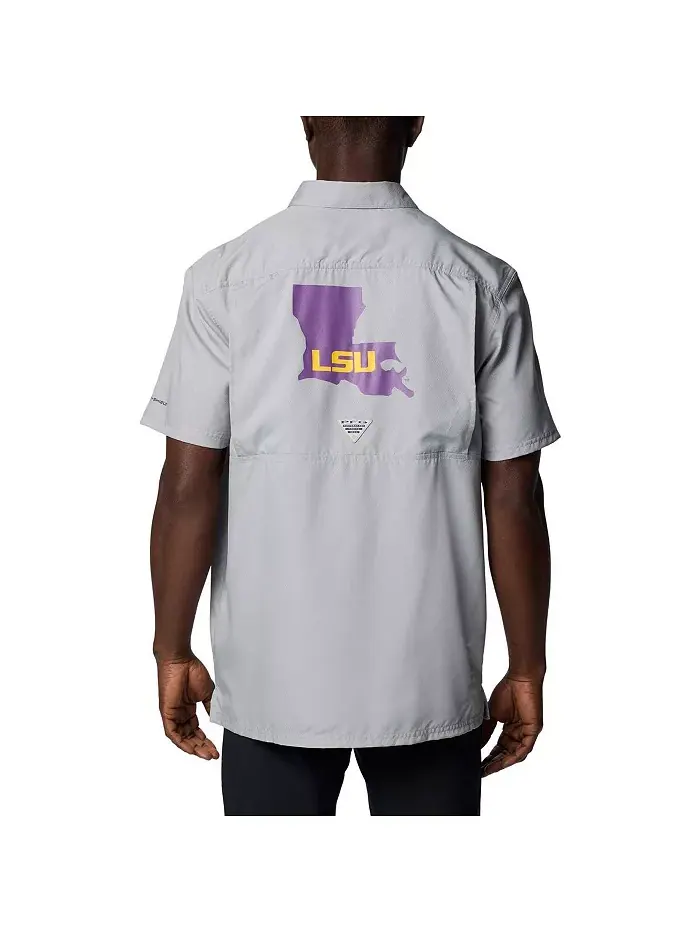 Мужская серая рубашка LSU Tigers PFG Slack Tide Omni-Shade с пуговицами в стиле кэмп Columbia — изображение 2 из 2