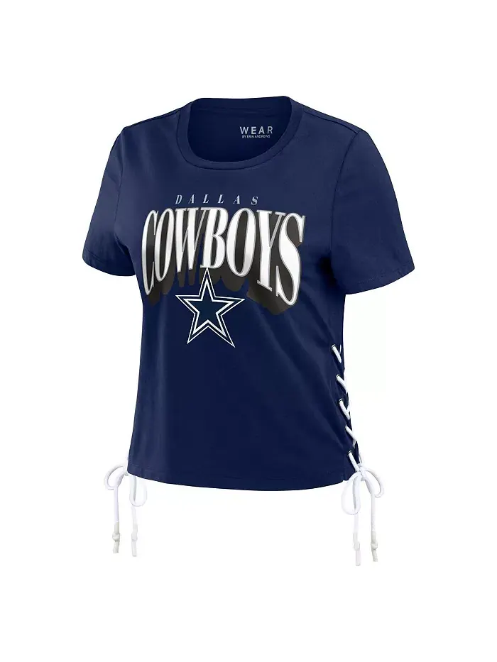 Женская темно-синяя футболка Dallas Cowboys со шнуровкой по бокам, скромная укороченная WEAR by — изображение 2 из 4