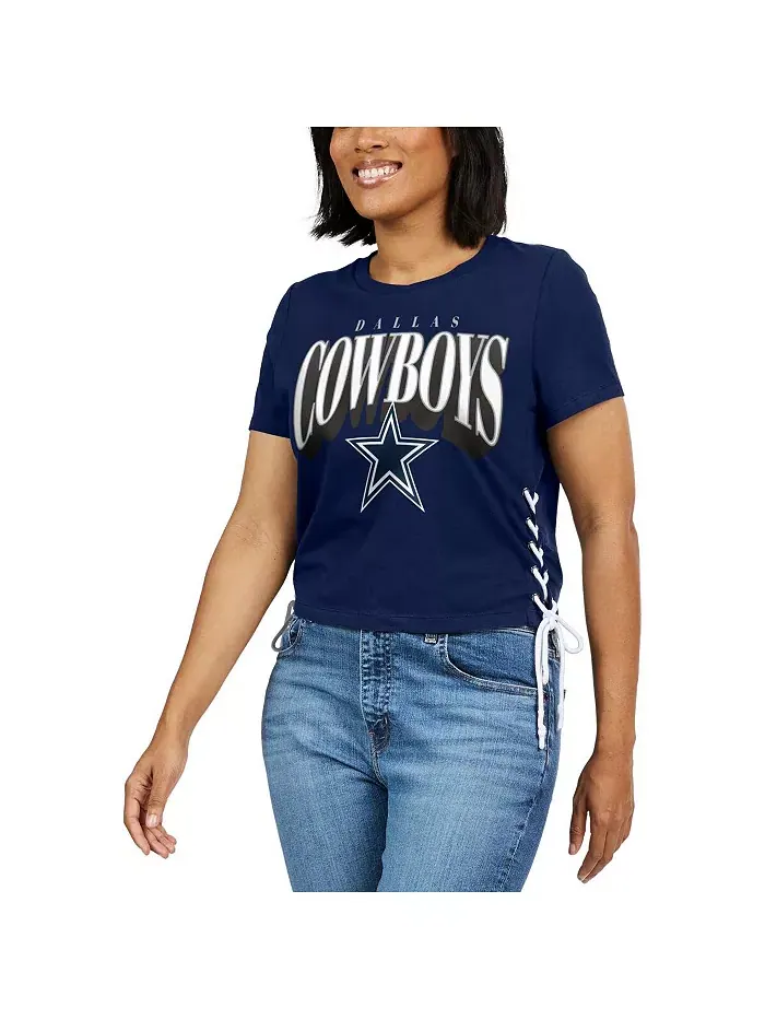 Женская темно-синяя футболка Dallas Cowboys со шнуровкой по бокам, скромная укороченная WEAR by — изображение 4 из 4