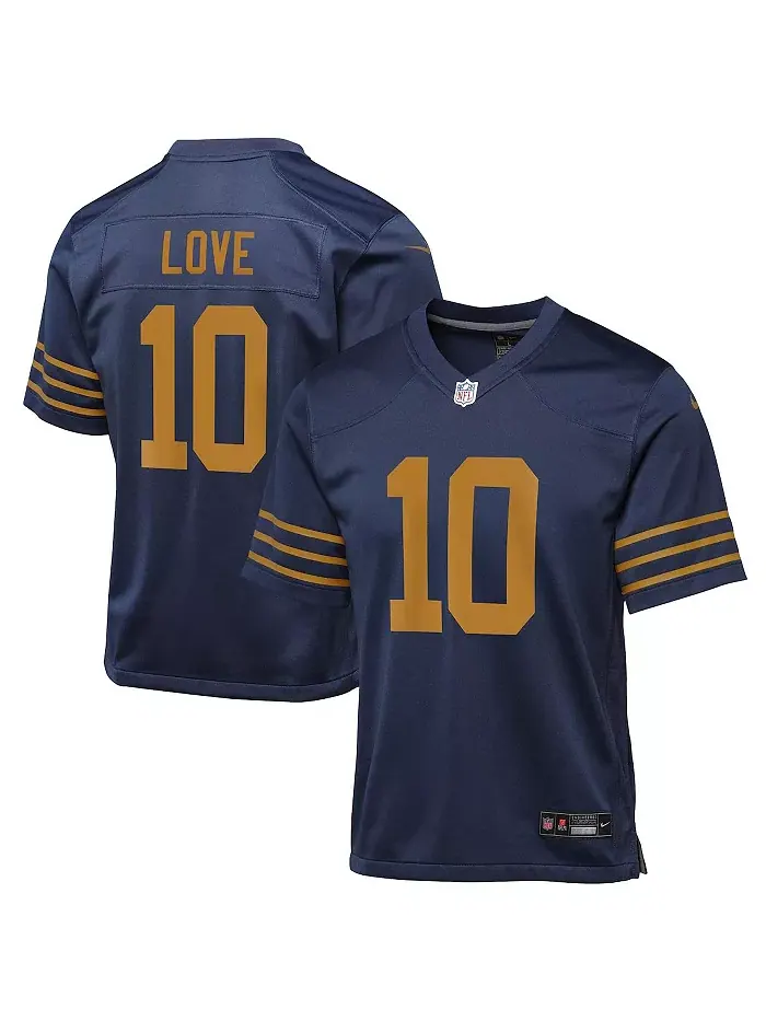 Большие мальчики и девочки Jordan Love Navy Green Bay Packers Классическая игровая майка 1923 года — изображение 1 из 3