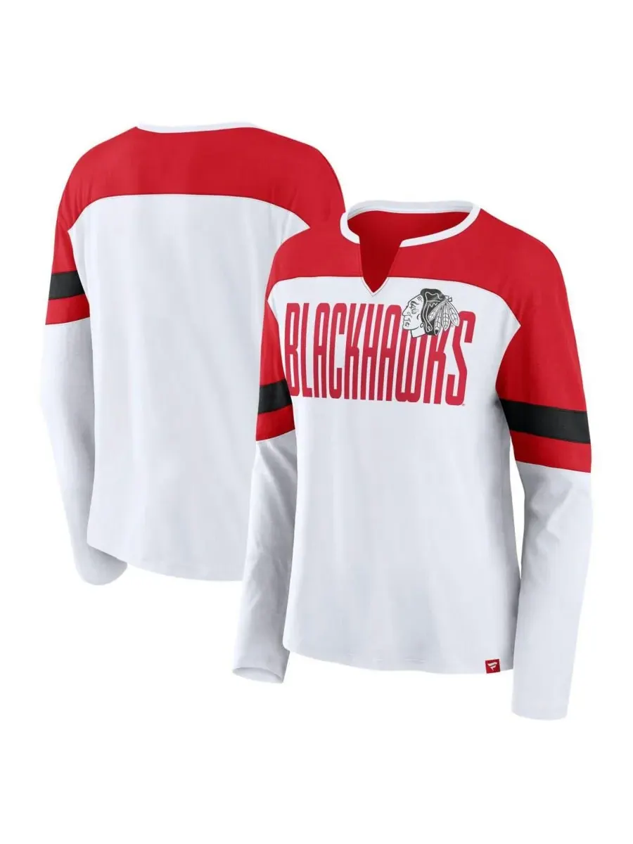 Fanatics Женская белая/красная футболка с длинными рукавами и вырезом-стойкой Chicago Blackhawks — изображение 1 из 3