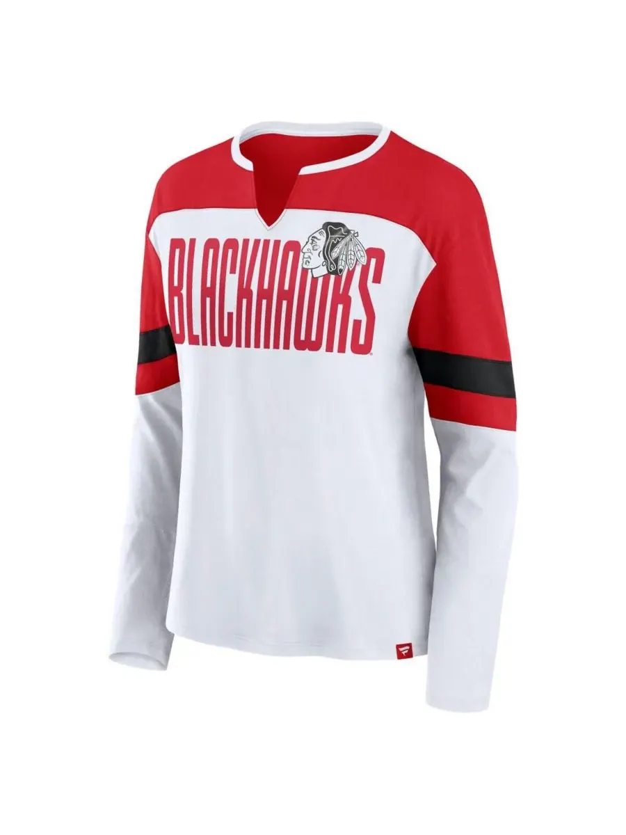 Fanatics Женская белая/красная футболка с длинными рукавами и вырезом-стойкой Chicago Blackhawks — изображение 2 из 3