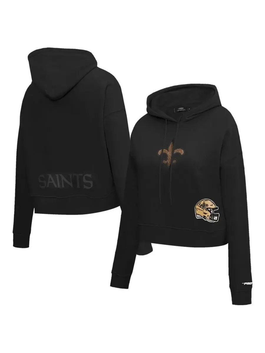 Pro Standard Женская черная укороченная толстовка с капюшоном New Orleans Saints с украшениями — изображение 1 из 5, черный