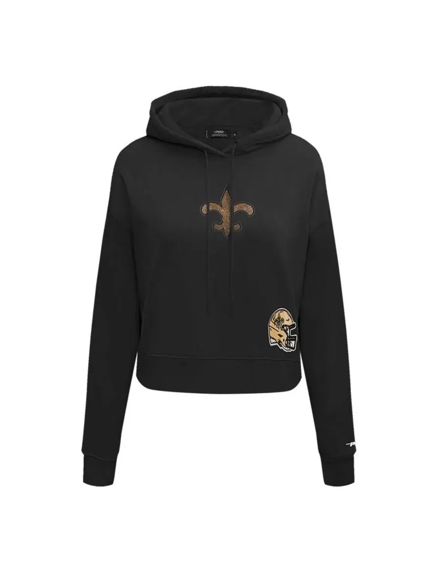Pro Standard Женская черная укороченная толстовка с капюшоном New Orleans Saints с украшениями — изображение 4 из 5, черный