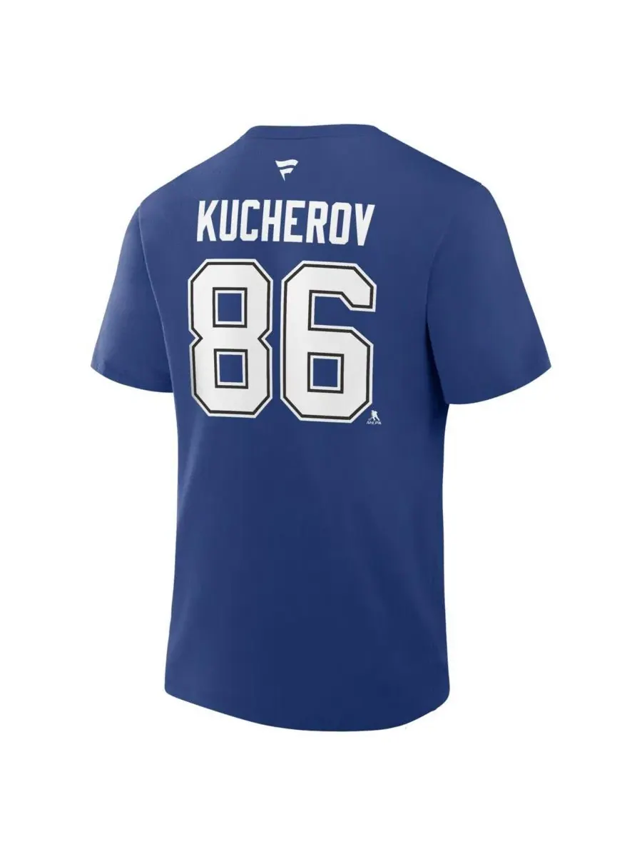 Мужская синяя футболка Никиты Кучерова с логотипом команды Tampa Bay Lightning, с именем и номером — изображение 3 из 3