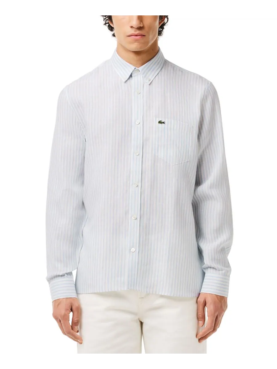Рубашка мужская Lacoste E7B, льняная, с длинными рукавами, в полоску, Panorama/Blanc