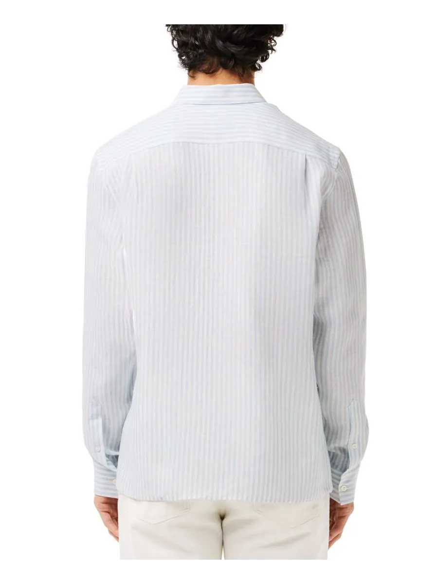 Рубашка мужская Lacoste E7B, льняная, с длинными рукавами, в полоску, Panorama/Blanc — изображение 2 из 3