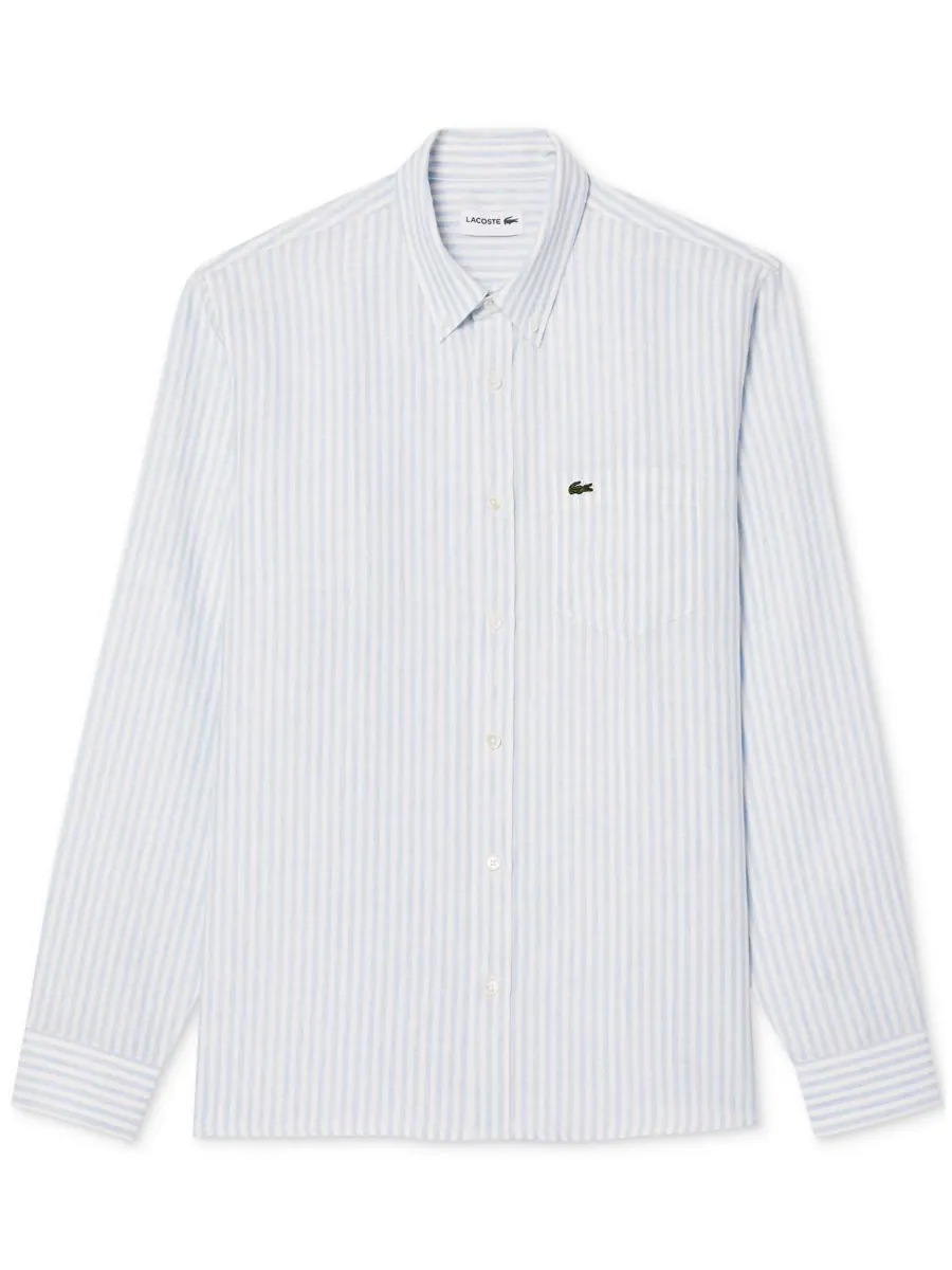 Рубашка мужская Lacoste E7B, льняная, с длинными рукавами, в полоску, Panorama/Blanc — изображение 3 из 3