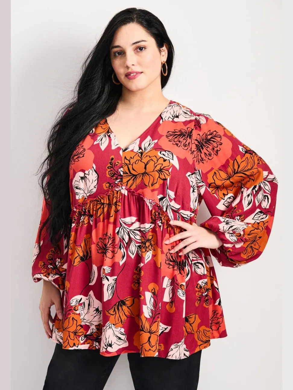 Женская туника Harley больших размеров AVENUE, Berry sketch floral — изображение 2 из 3