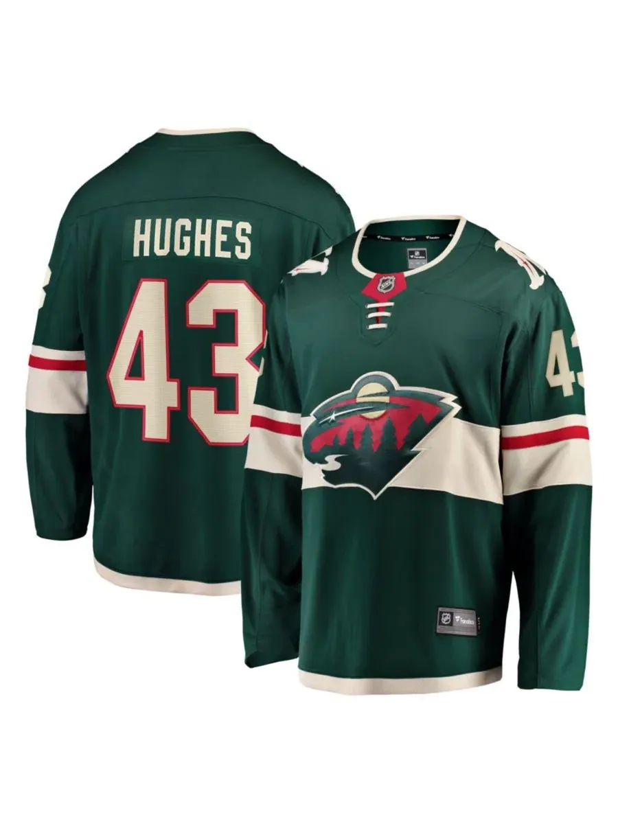 Хоккейный джерси Fanatics Quinn Hughes Green Minnesota Wild Home Breakaway — изображение 1 из 2, зеленый