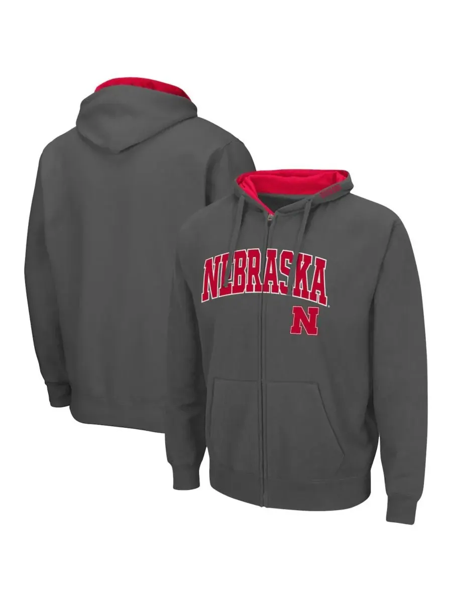 Colosseum Мужская толстовка на молнии цвета угольно-серого цвета с логотипом Nebraska Huskers Arch — изображение 1 из 3