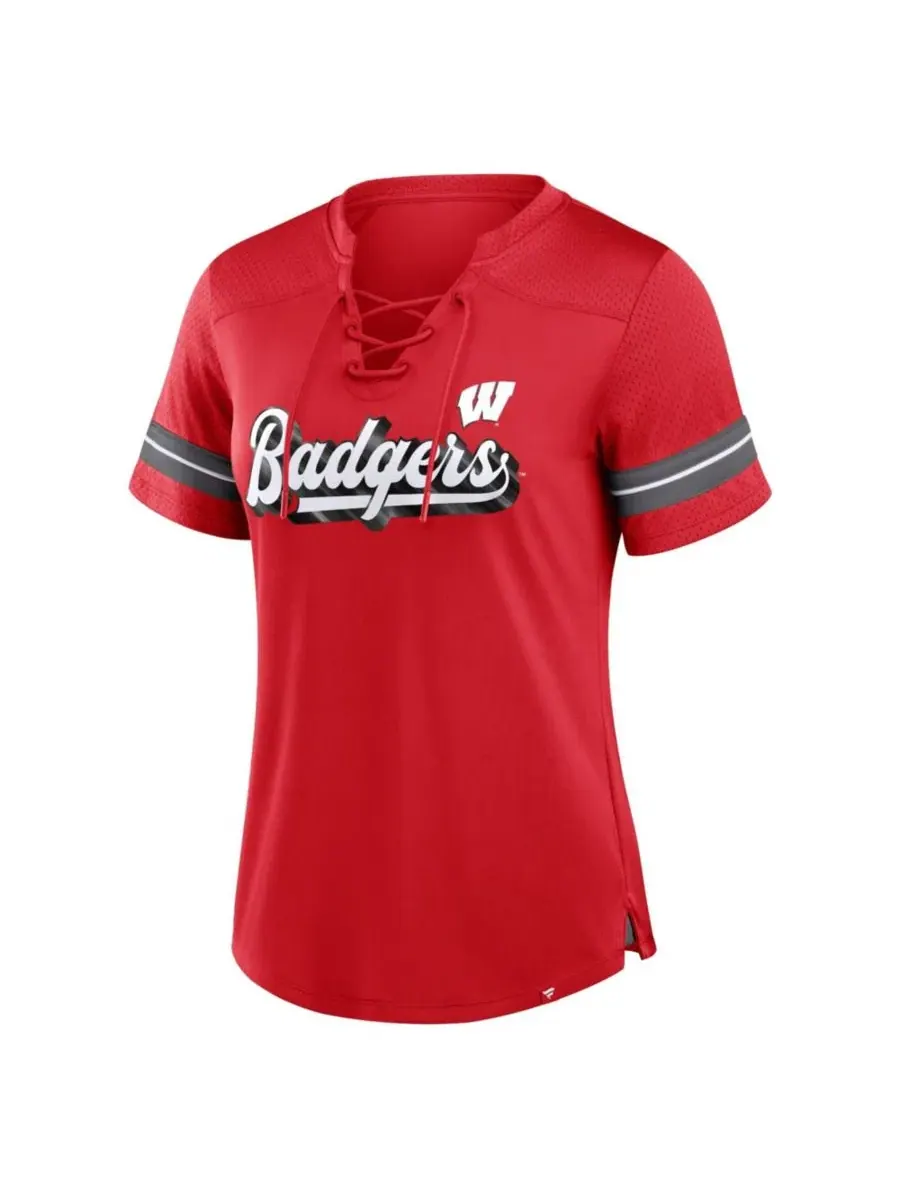 Футболка с кружевным V-вырезом и перфорированными вставками, Wisconsin Badgers Fanatics — изображение 3 из 3, красный