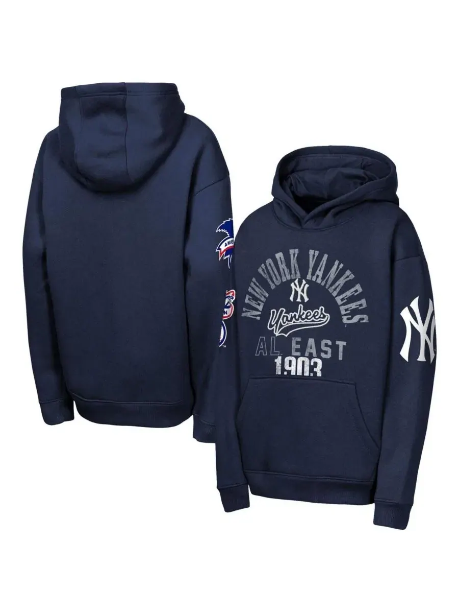 Худи с капюшоном из флиса с принтом New York Yankees Premium Sweep Outerstuff — изображение 1 из 3, темно-синий