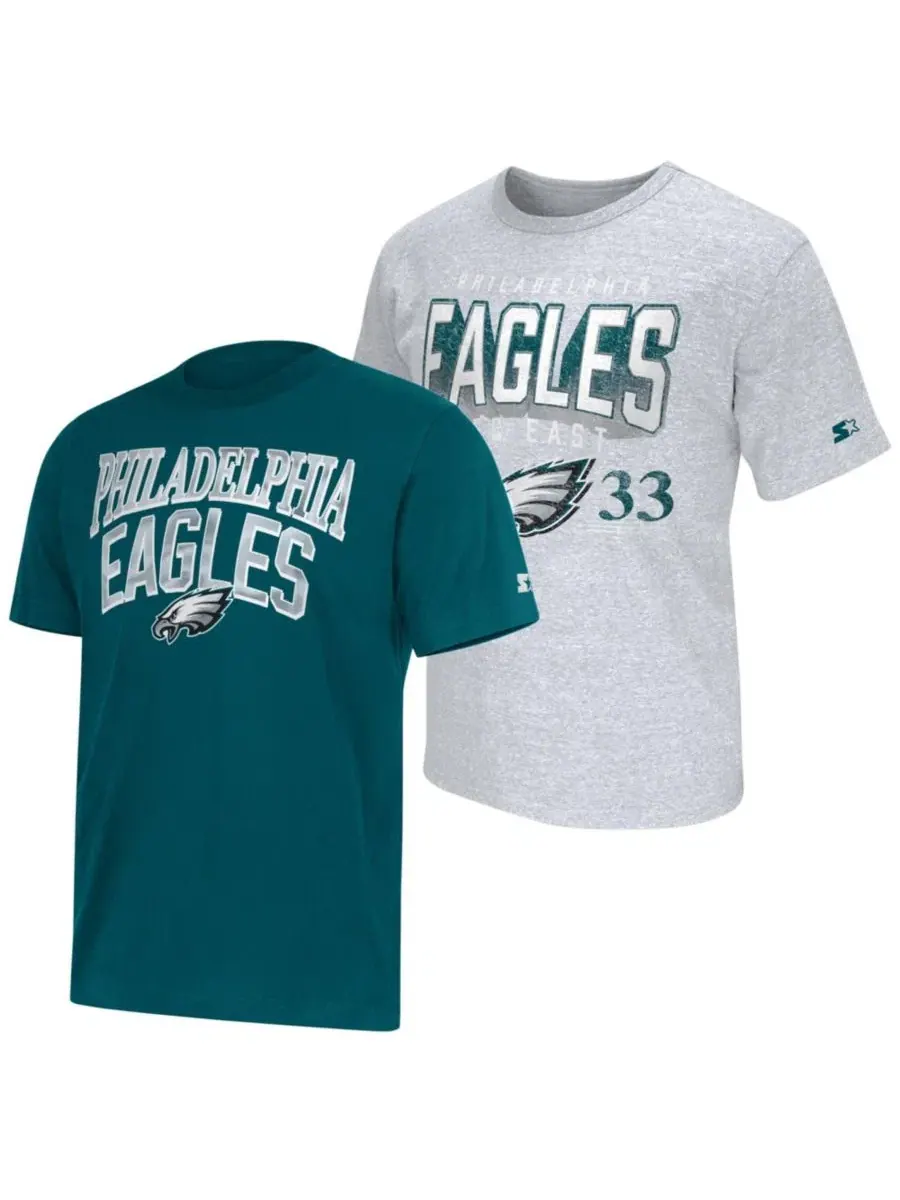 Комплект футболок с длинным рукавом Philadelphia Eagles Logo Starter — изображение 1 из 5, зеленый серый