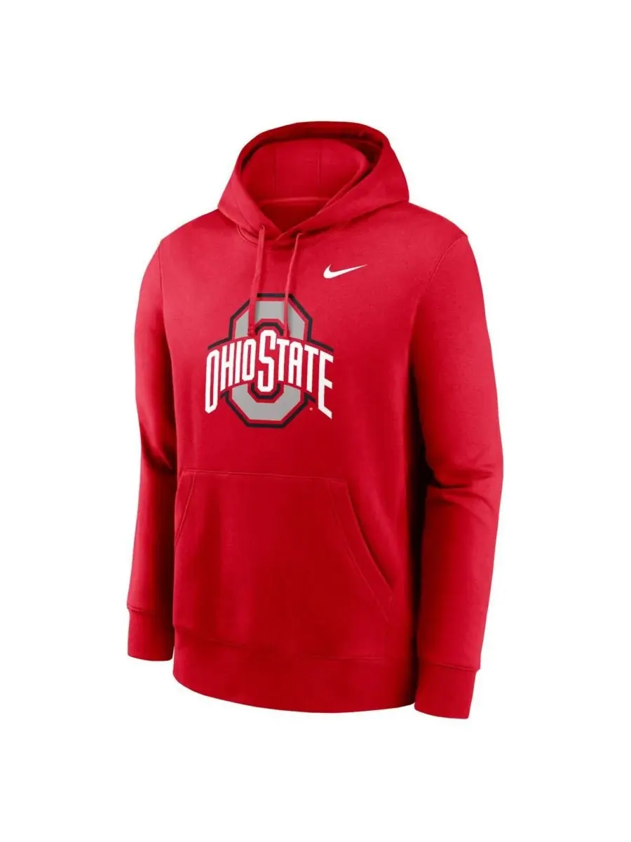Nike Мужская алая флисовая толстовка с капюшоном Ohio State Buckeyes Primetime Evergreen Club — изображение 3 из 3, алый