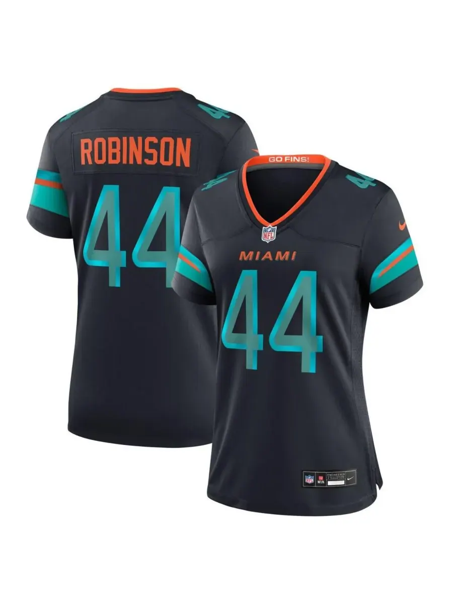 Nike Женская игровая футболка Chop Robinson Pitch Blue Miami Dolphins из коллекции Rivalries 2025 — изображение 1 из 4
