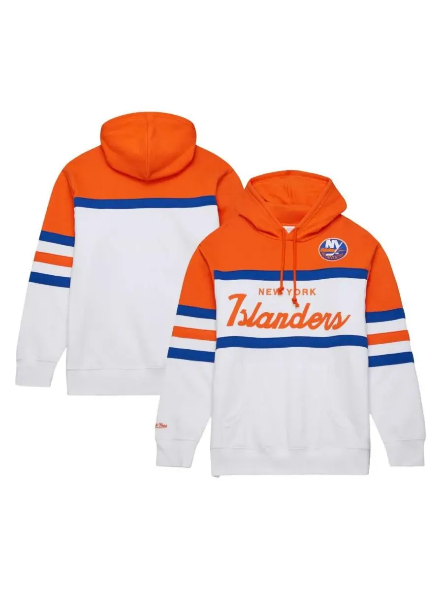 Mitchell & Ness Мужская белая с оранжевыми элементами толстовка с капюшоном с логотипом тренера — изображение 1 из 4