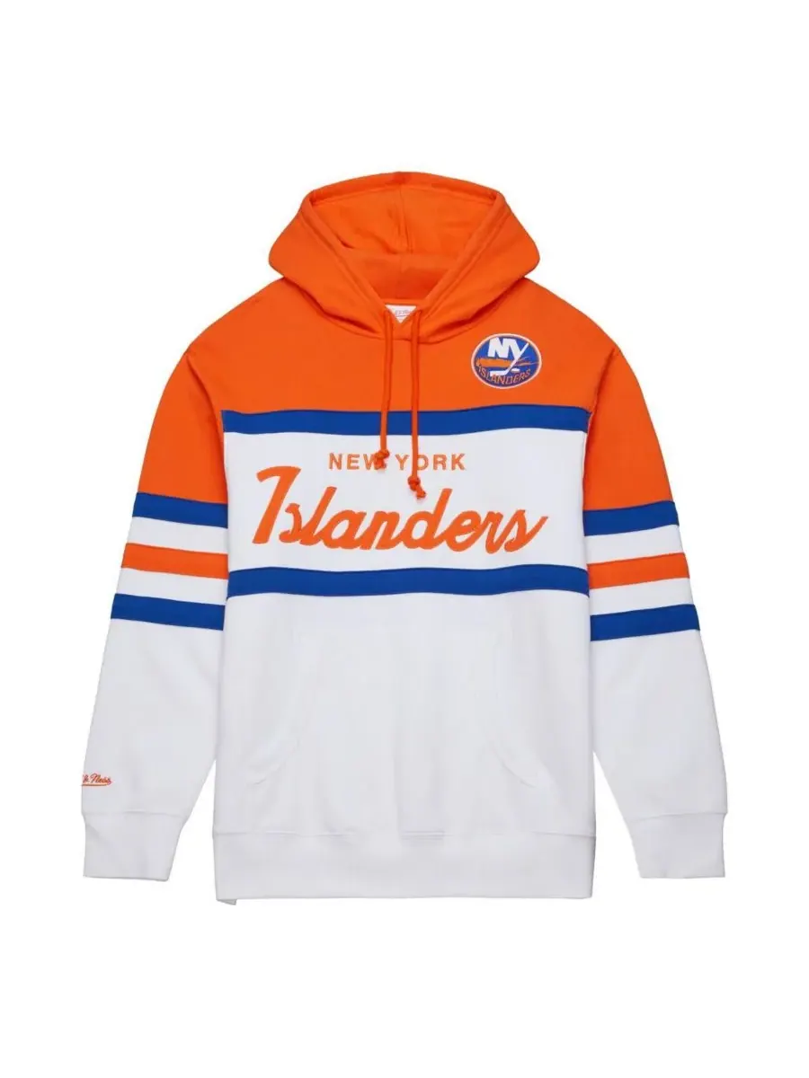 Mitchell & Ness Мужская белая с оранжевыми элементами толстовка с капюшоном с логотипом тренера — изображение 2 из 4