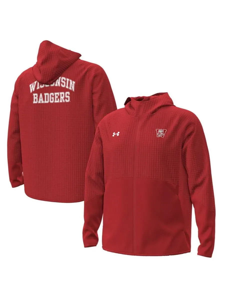 Under Armour Мужская красная флисовая куртка на молнии с символикой команды Wisconsin Badgers — изображение 1 из 3, красный
