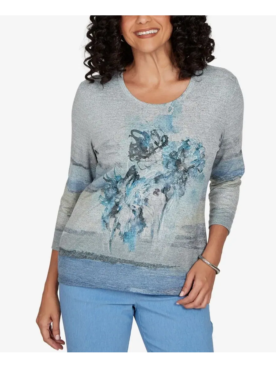 Блузка с длинным рукавом Provence Chenille Painted Floral Lace Alfred Dunner, Bluemul — изображение 1 из 5