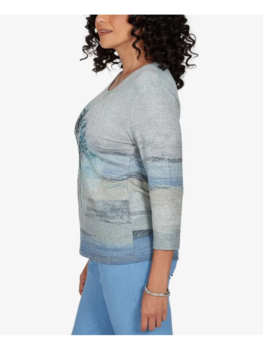 Блузка с длинным рукавом Provence Chenille Painted Floral Lace Alfred Dunner, Bluemul — изображение 3 из 5