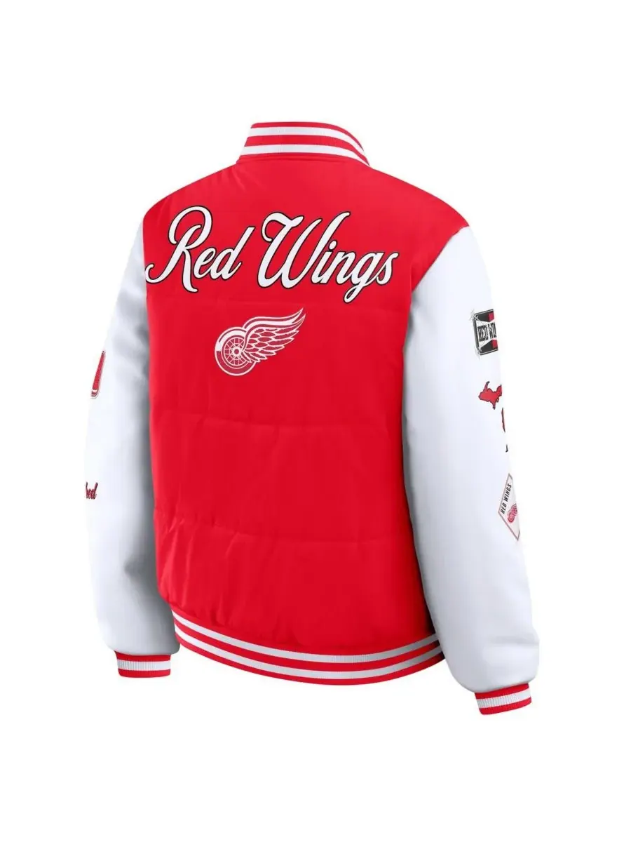 WEAR by Erin Andrews Женская красно-белая пуховая куртка Detroit Red Wings Varsity на кнопках — изображение 3 из 3