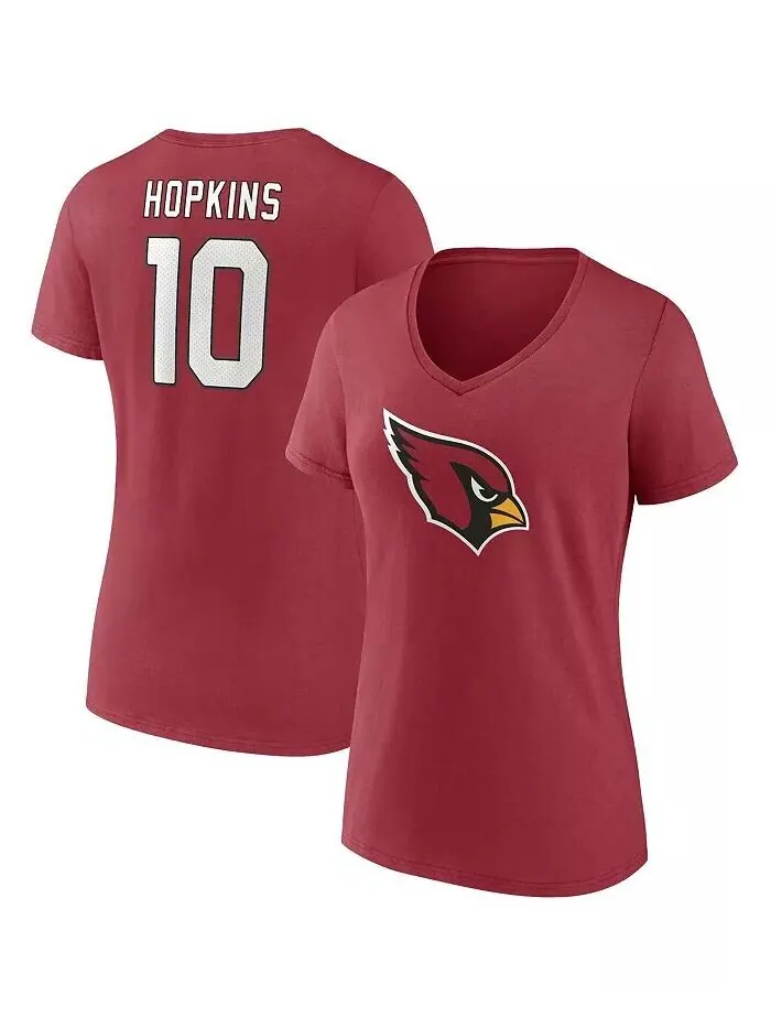 Женская футболка De Andre Hopkins Cardinal Arizona Cardinals с именем и номером игрока с v-образным — изображение 1 из 3