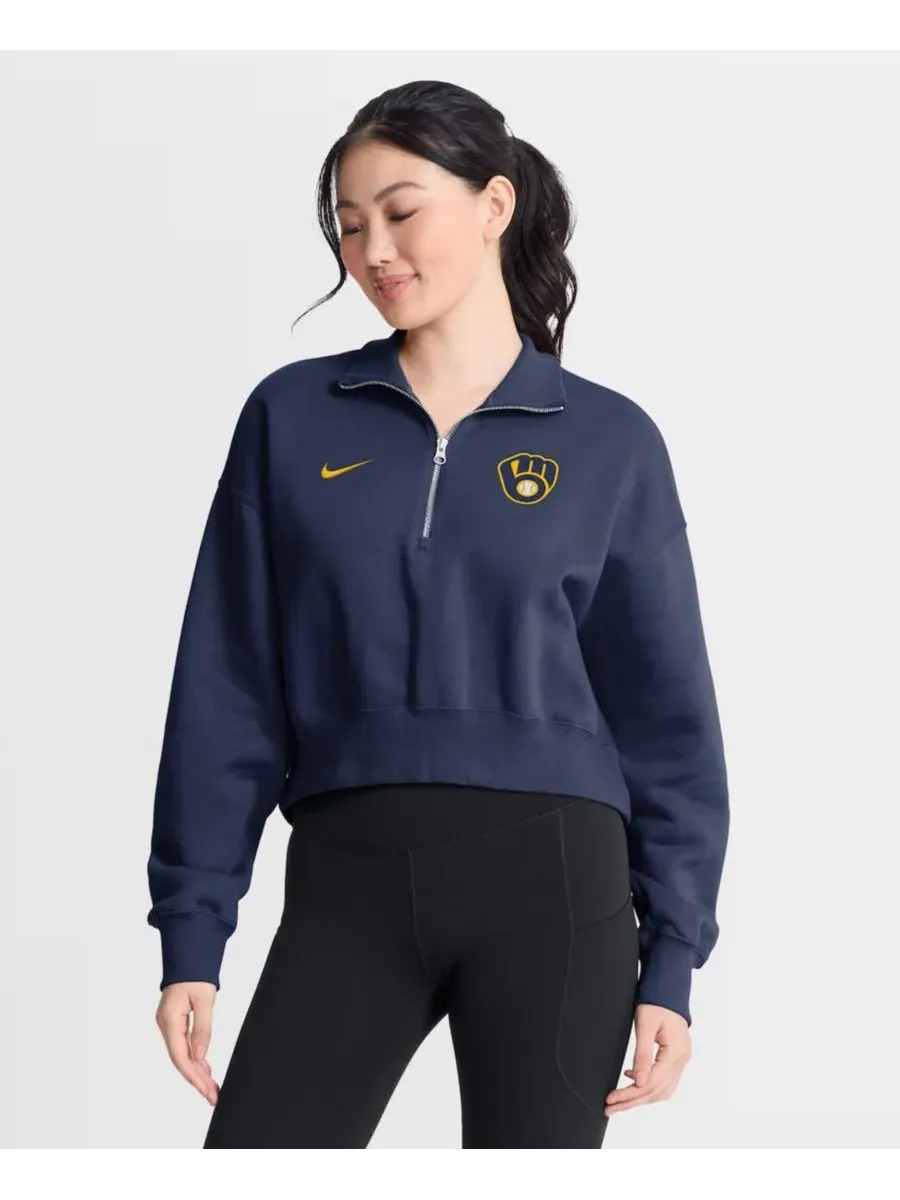 Женский свитшот Milwaukee Brewers Phoenix Fleece Half-Zip Nike — изображение 1 из 5, темно-синий