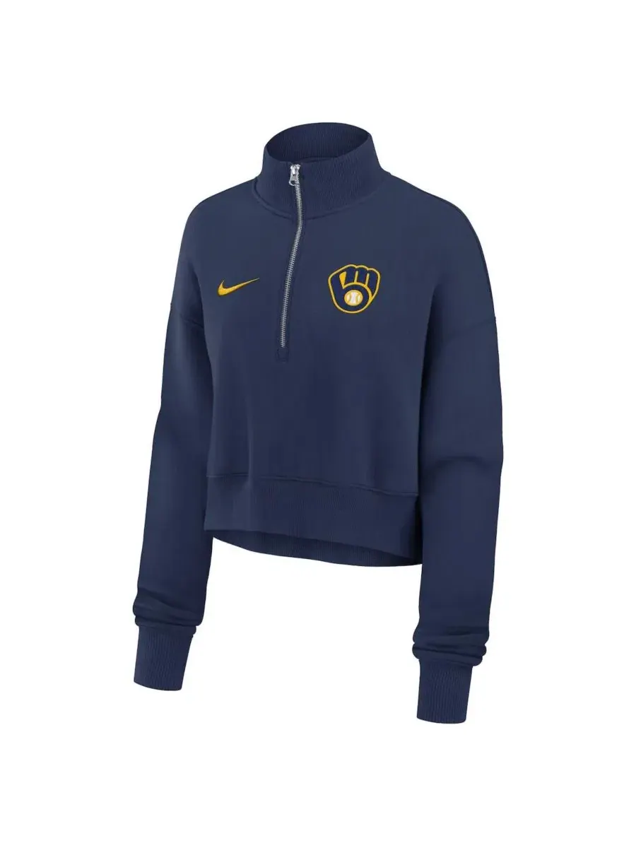 Женский свитшот Milwaukee Brewers Phoenix Fleece Half-Zip Nike — изображение 2 из 5, темно-синий